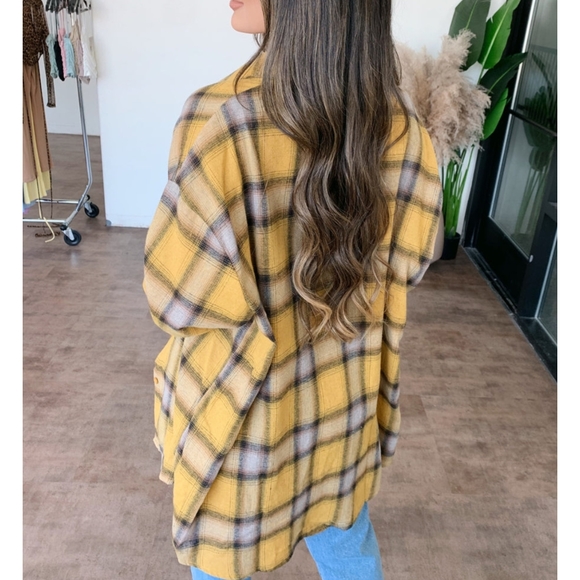. OOTDFASH Bennie Yellow Plaid Oversized Button Up Flannel - Picture 3 of 9